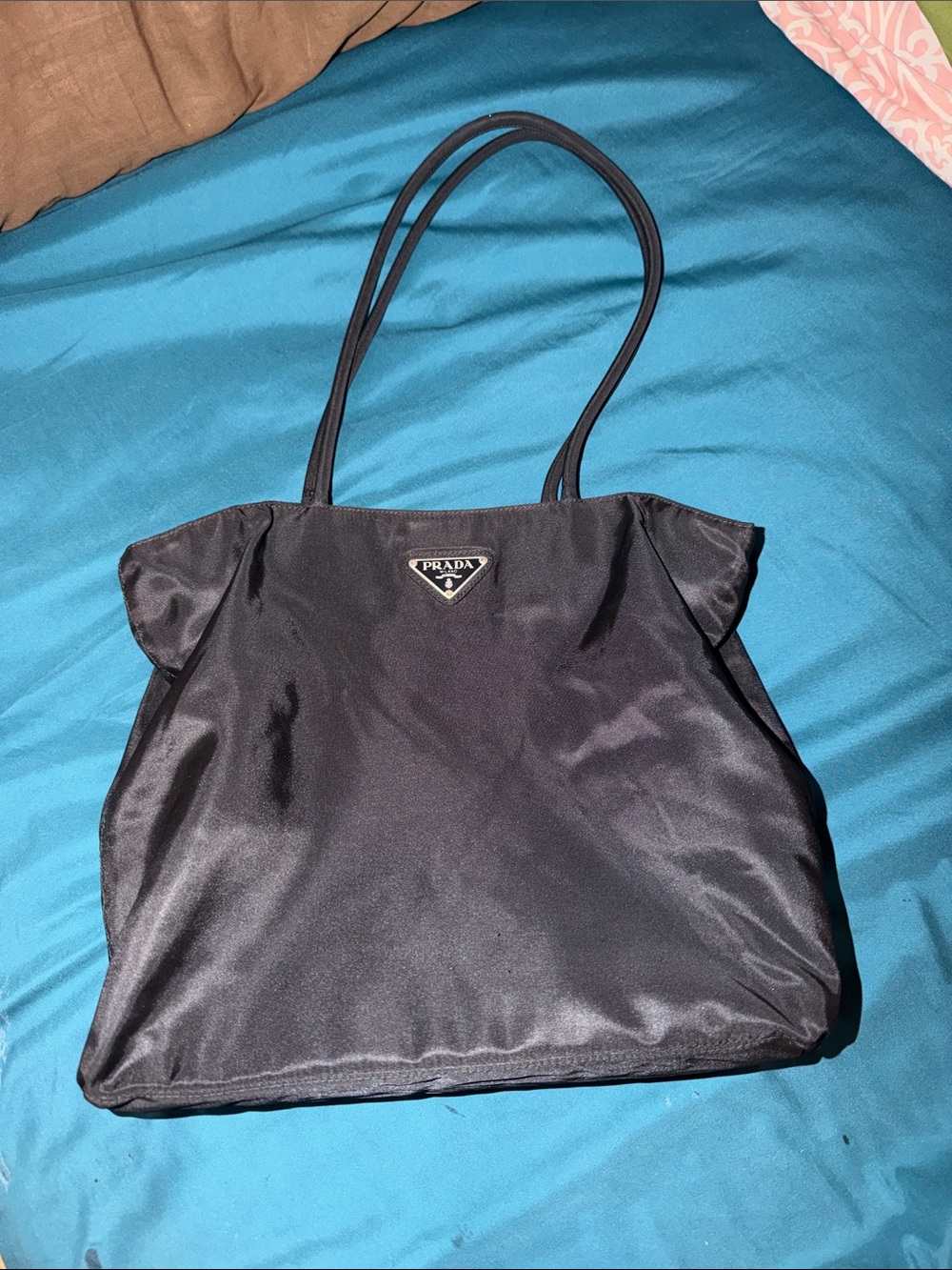 Prada Black Nylon Tote with Triangular Logo Plaque